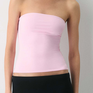 Women's Strapless <b>Cropped</b> Tube <b>Top</b> Solid Color Cotton Spandex Made Minimalist Style Slim Fit Spring Summer Wear Shirt <b>Tops</b> - Product Image 5