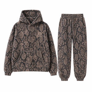Customize Snake Pullover Boxy Fit <b>Leopard</b> Digital <b>Print</b> Hooded <b>Sweatshirt</b> Jogger Pants Set Oversized Breathable Plus Size OEM - Product Image 1