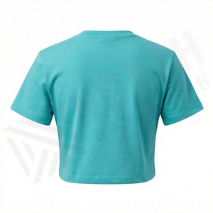 T-shirt court ajusté respirant en soie et coton de qualité supérieure pour femme, avec logo personnalisé, vêtement de sport décontracté et tendance - Product Image 2