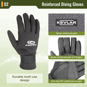 Guantes de Buceo AROPEC de Neopreno de 2mm con Kevlar, Palma y Dedos Reforzados Antideslizantes, Correa de Muñeca Ajustable - OEM/ODM/OBM - Product Image 3
