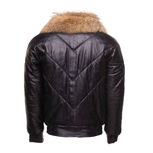 Chaqueta Bomber de Piel de Oveja Genuina para Hombre, de Alta Calidad, Cuello en V, Hecha a Mano, Transpirable, con Cierre de Cremallera, Talla Grande - Product Image 2