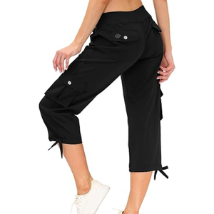 Pantalones Capri Cargo para Mujer, Ecológicos, Lavados, Estilo Urbano, Sólidos, Ligeros, de Secado Rápido, Casuales para Exteriores, con Bolsillos - Product Image 2