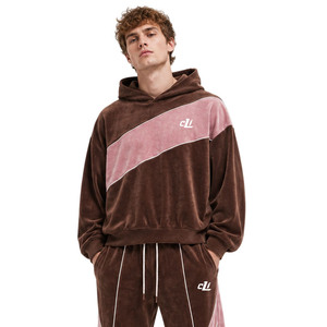 Custom Brown Velour Contrast Panel <b>Hoodies</b> Wide Leg Sweatpants Y2K <b>Oversize</b> Unisex Sweatshirt <b>Lounge</b> Velvet OEM Embroidered Logo - Product Image 2