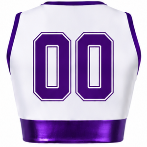 Maillot de cheerleading sans manches sublimé blanc et violet, tenue de sport athlétique pour l'entraînement et la compétition - Product Image 2