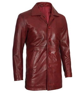 Hot Selling Black Maroon <b>Long</b> Genuine <b>Leather</b> Motorcycle <b>Jacket</b> Stylish Durable Premium Quality Casual Men's Autumn Front Logo - Product Image 1