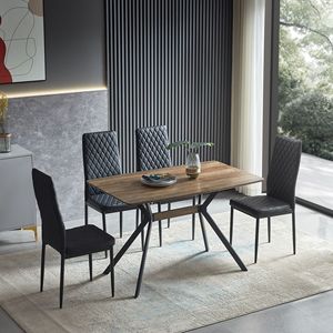 Mesa de Comedor Moderna Minimalista con Tablero de MDF, Estante de Metal Negro, Patas con Transferencia Térmica y Patas Niveladoras para Muebles de Comedor - Product Image 4