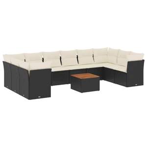 Ensemble de canapés de jardin en bois d'acacia massif avec structure en rotin PE noir et crème - Product Image 2