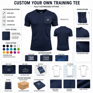 T-shirt de sport pour homme bleu marine à séchage rapide, manches courtes, coupe ajustée, col rond, en polyester tricoté, vêtement de sport avec impression de logo sur le devant - Product Image 3