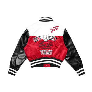 Red <b>White</b> Black Varsity Jacket Women Full Sleeve Embroidered Letter Patch Design Turn-down Collar Zipper Front Casual Outerwear - Product Image 2
