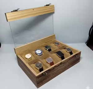 Handcrafted Wood Men's Watch Box Vintage Jewelry Storage <b>Display</b> <b>Case</b> 3 Slots 8x8 Inch - Product Image 1