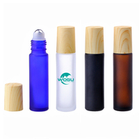 Flacon à roulettes en verre givré avec capuchon en bois foncé, quantité minimale de commande, 5ml, 10ml, parfum d'huile essentielle, cosmétique