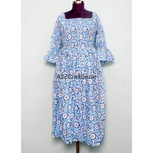 Vestido Maxi de Verano para Mujer, 100% Algodón, Hecho a Mano, Ecológico, Transpirable, Holgado, con Estampado Floral, Cuello en V, Manga Abullonada, Cintura Natural, para Uso Diario - Product Image 1