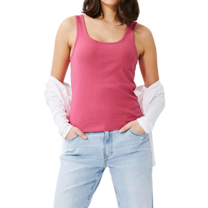 Camiseta sin Mangas de Punto Ajustada para Mujer, Cuello Redondo, Estampado Sólido, Poliéster/Algodón, Ropa Casual Suave, Color Personalizado en la Parte Delantera - Product Image 1