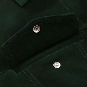 Veste en daim vert foncé pour homme, manches longues, en cuir teint uni, vêtement d'extérieur Tamda International TI-MLJ-02, respirante, grandes tailles, toutes tailles - Product Image 6