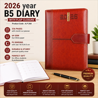 Agenda 2026 B5 en cuir PU, couverture rigide avec rabat, 336 pages, papier Sun Shine 64 GSM, couleur marron, exécutif haut de gamme, logo personnalisé