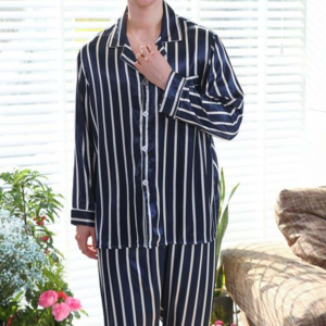 Vente en gros de pyjamas pour hommes en satin 100% coton, taille plus, personnalisés, écologiques, sexy, vêtements de nuit d'été, ensemble 2 pièces uni teint pour couple - Product Image 2