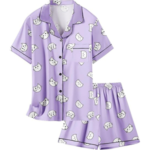 Conjunto de Pijama Casual para Mujer, Manga Corta, Cuello Redondo, Pantalones Cortos con Cordón, MOQ Bajo - Product Image 1