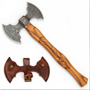 Damascus Steel Double Head <b>Axe</b> Handmade Pattern Steel Tool Designed For Utility <b>Camping</b> And Outdoor Lifestyle - Product Image 1