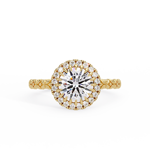 Vintage Halo Shank Carved Floral Rings IGI Certified Round Lab Grown Diamond 14K <b>Solid</b> Gold Bridal Fine Jewelry Engagement Rings - Product Image 4