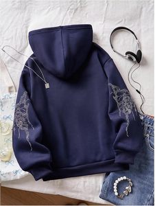 Gothic Hooded <b>Pullover</b> <b>Men</b> Regular Fit Knitted Fleece Rhinestone Letter Print Front Breathable Eco-Friendly Winter Streetwear - Product Image 3