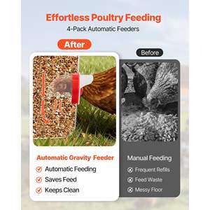Kit d'alimentation automatique par gravité en acier robuste, résistant aux intempéries, pour poulets, 4 ports, sans gaspillage, couvercle d'alimentation pour volailles, comprend une scie d'étanchéité - Product Image 2