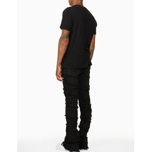Jean évasé vintage pour homme, taille haute, déchiré, respirant, style streetwear, coupe empilée - Product Image 6