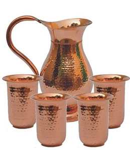 Jarra Moderna Bold Blossom 100% Cobre Puro Martillado con Asa, Embalaje en Caja Cilíndrica, a Prueba de Fugas, Apta para Lavavajillas, Grande - Product Image 1