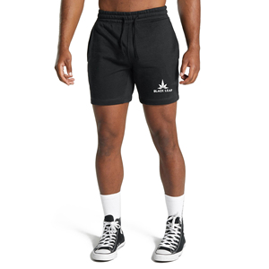 Custom Logo Men's <b>Black</b> Cotton <b>Shorts</b> With Embroidered Logo Drawstring Waist Casual Style - Product Image 1