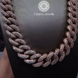 Charm Jewells Unisex Moissanite <b>Statement</b> <b>Necklace</b> 14K Gold Plated Silver Link Chain Hiphop Style IGI Certified Micro Insert - Product Image 4
