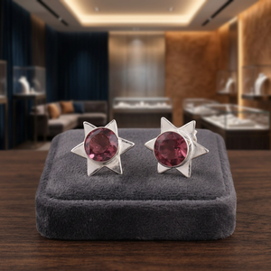 Designer Handmade Purple Rhodolite Gemstone <b>Earring</b> Jewellery In 925 Sterling Silver Plated <b>Earring</b> For Women Nad Girls Wear - Product Image 1