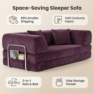 Compressed <b>Fold</b> Out Couch Oversized Corduroy <b>Sofa</b> <b>Bed</b> Apartment Sleeper Furniture Easy Transport - Product Image 3