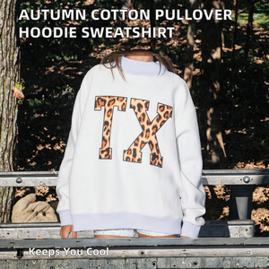 Oversized Fleece Sweatshirt Long Sleeve Leopard Print TX Logo Turtleneck Casual Men's Wear - Product Image 3