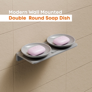 Wall Mounted Double Round Soap Dish Glass and Metal Dual Layer Holder Heavy Duty Bathroom <b>Accessory</b> Set Easy Install No Rust - Product Image 2
