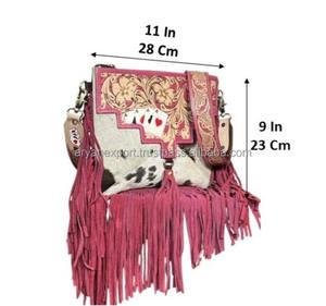 New Personalised Hand Tooled Genuine Cowhide Leather Crossbody Bag Western Fringe Purse Floral Design Ladies Sling Bag Handmade - Product Image 2