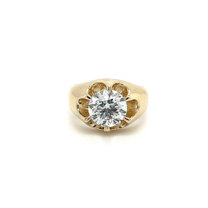 Anillo de Compromiso con Diamante en Forma de Flor, Chapado en Oro de 10K, Estilo Clásico para Hombre, Engaste de Garra, Piedra Natural Redonda - Product Image 1