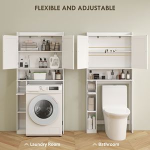Modern 2-Door Over Toilet <b>Storage</b> <b>Cabinet</b> with <b>White</b> PVC Above Commode <b>Storage</b> Integrated Toilet Paper Holder for Hospital Use - Product Image 5