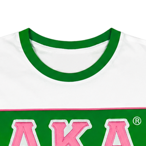 AKA Premium Jersey Shirt White Green Pink Women's Short Sleeve <b>Athletic</b> Greek Style Performance Tee Premium Apparel - Product Image 3