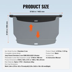 Copertura Cargo Retrattile Impermeabile di Sicurezza per Bagagliaio, Protezione Parasole per Jeep Grand Cherokee 2022-2025 2 File 5 Posti Sicura - Product Image 5