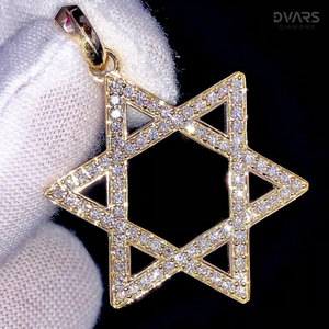 Colgante Estrella de David con Moissanita VVS de Corte Baguette y Redondo, Símbolo de Fe y Fuerza, Colgante de Plata 925 Totalmente Cubierto de Circonitas - Product Image 4