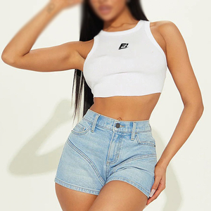 Camiseta Corta de Tirantes Acanalada para Mujer con Logotipo Personalizado, Top Deportivo Casual sin Mangas con Cuello Alto para Verano - Product Image 1