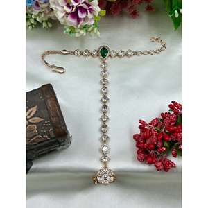 <b>Indian</b> Ethnic Preeti Moissanite Gold Plated Hath Panja-Imitation Fine <b>Jewelry</b> <b>Set</b> - Product Image 2