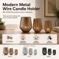 Ensemble de trois lanternes porte-bougies décoratives en fil métallique géométrique, cadre en fil moderne, décoration de table, accessoires de maison en gros
