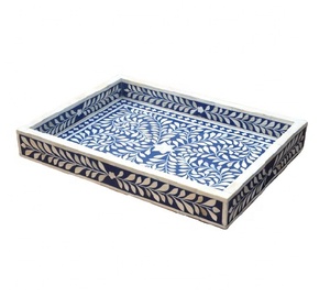 Direct Factory Sale Unique Design Bone Inlay <b>Serving</b> <b>Tray</b> Handicraft Quality <b>Black</b> 35x25x5 cm for Hotel Restaurant Use Indian - Product Image 2