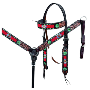 Ensemble de sellerie western en cuir repoussé fait main, avec têtière et collier de poitrage réglables, en cuir véritable de qualité supérieure, équipement d'équitation - Product Image 3