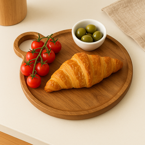 Round Wooden Cutting Board with Handle Acacia Serving Board <b>Kitchen</b> Chopping Board Cheese Board - Product Image 4
