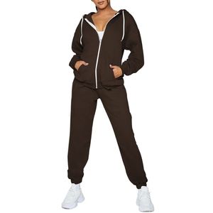 <b>Women's</b> Brown Zip Up <b>Hoodie</b> Tracksuit Set Drawstring Jogger Pants Casual 2 Piece Outfit - Product Image 2