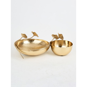 Tazón Metálico de Estilo Moderno con Base de Ramas Florales, Acabado Dorado Pulido, Vajilla para Bodas y Hogar, Tazones Decorativos para Regalo - Product Image 3