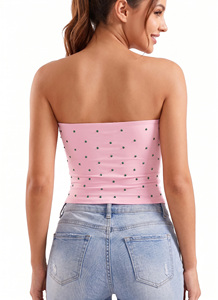 Haut tube pour femme en couleurs tendance, orné de strass, en coton tricoté, style décontracté pour l'été, grammage lourd, personnalisable - Product Image 2