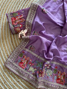 Colección Premium de Saris de Diseño Reglance, Sari de Seda con Detalles de Moti Hechos a Mano, Pallu en Caja, Aspecto Lujoso, Tradicional Gujarati - Product Image 3