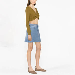 OEM High Quality Wholesale Custom Denim Cotton Mini Skirt for Womens High Waist Ladies <b>Jeans</b> <b>Button</b> Women's Denim Skirts - Product Image 2